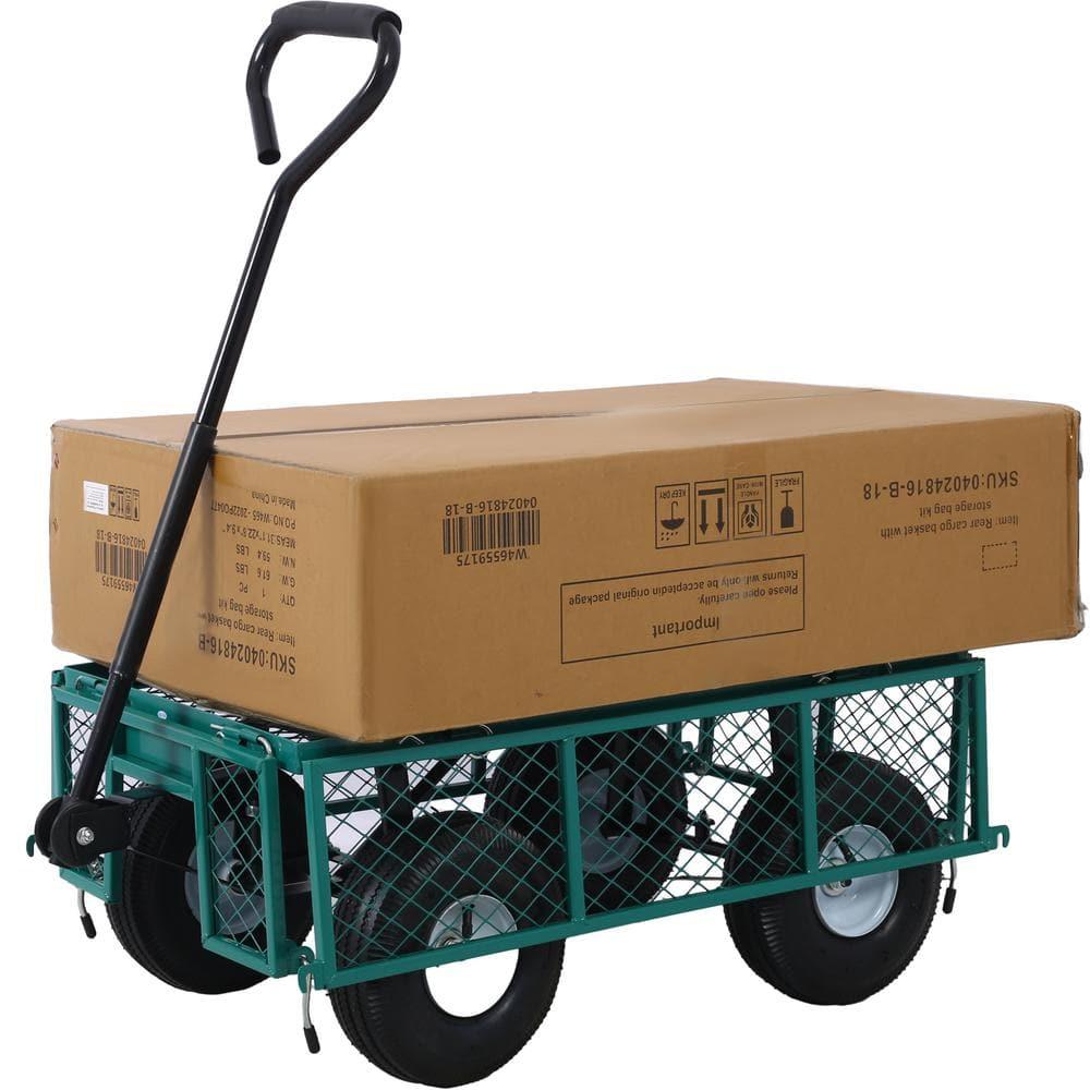 Steel Garden Cart with Steel Mesh Removable Sides, 550 lb Capacity Heavy Duty Yard Cart, 3 cu ft Foldable Metal Wagon for Garden, Green