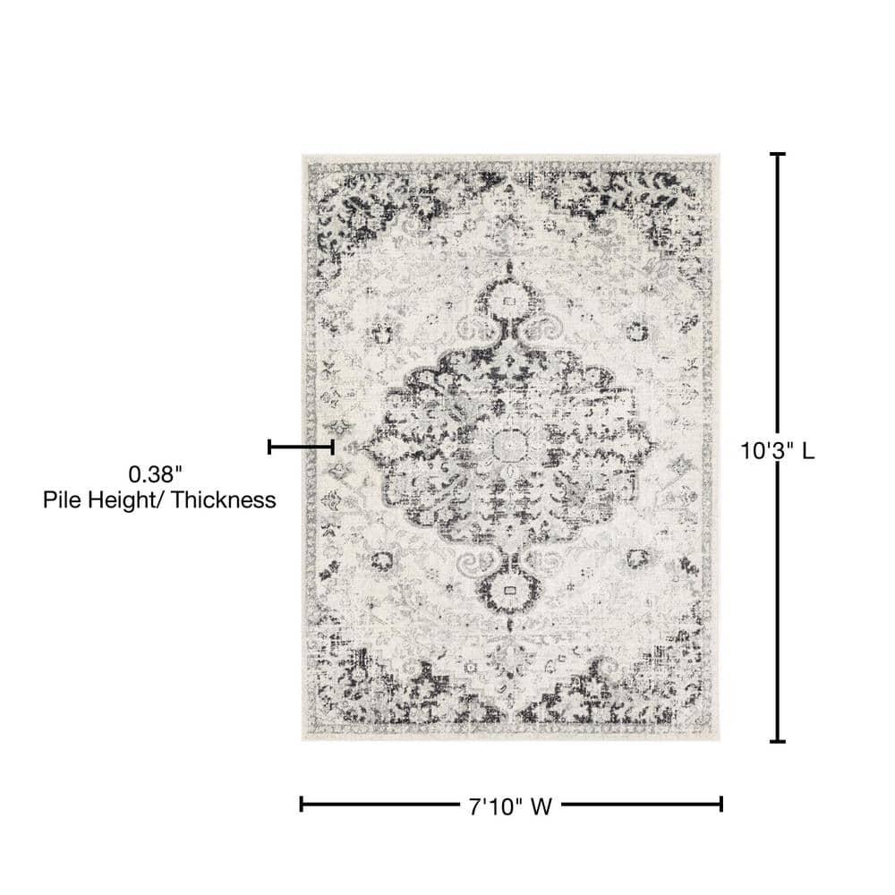 Livabliss Harput Vintage Medallion Area Rug,7'10" x 10'2",Charcoal