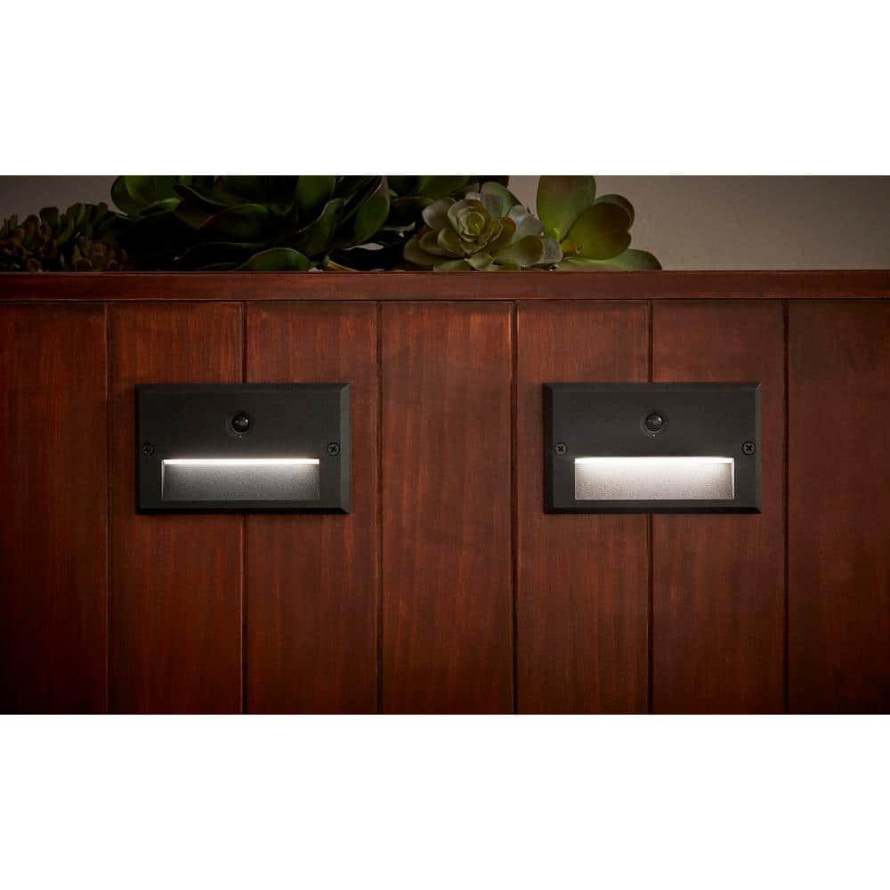 Hampton Bay 15-Watt Equivalent Low Voltage Black Motion Sensing Integrated LED Outdoor Stair Light with Frosted Acrylic Lens