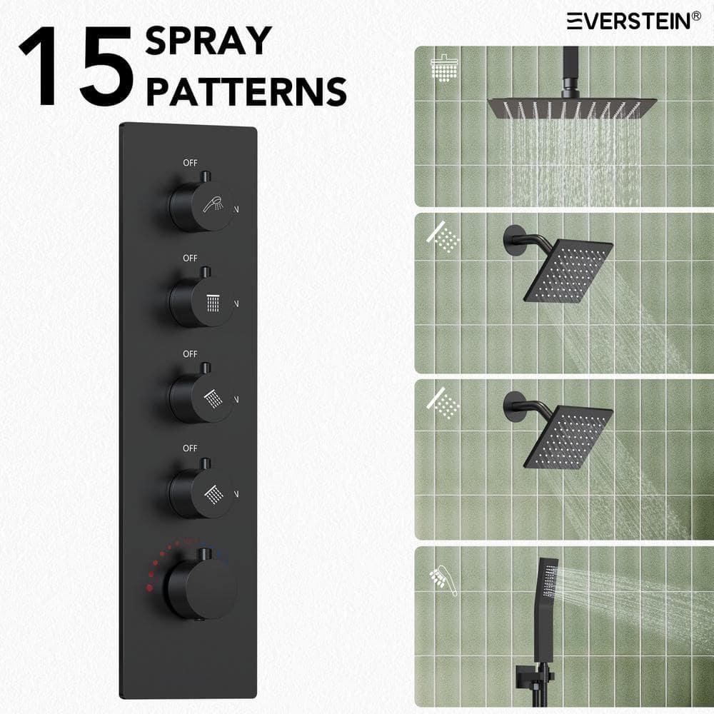 15-Spray Patterns 16" & 6" Triple Shower Heads, Shower FaucetSystem with Thermostatic Rough-in Valve