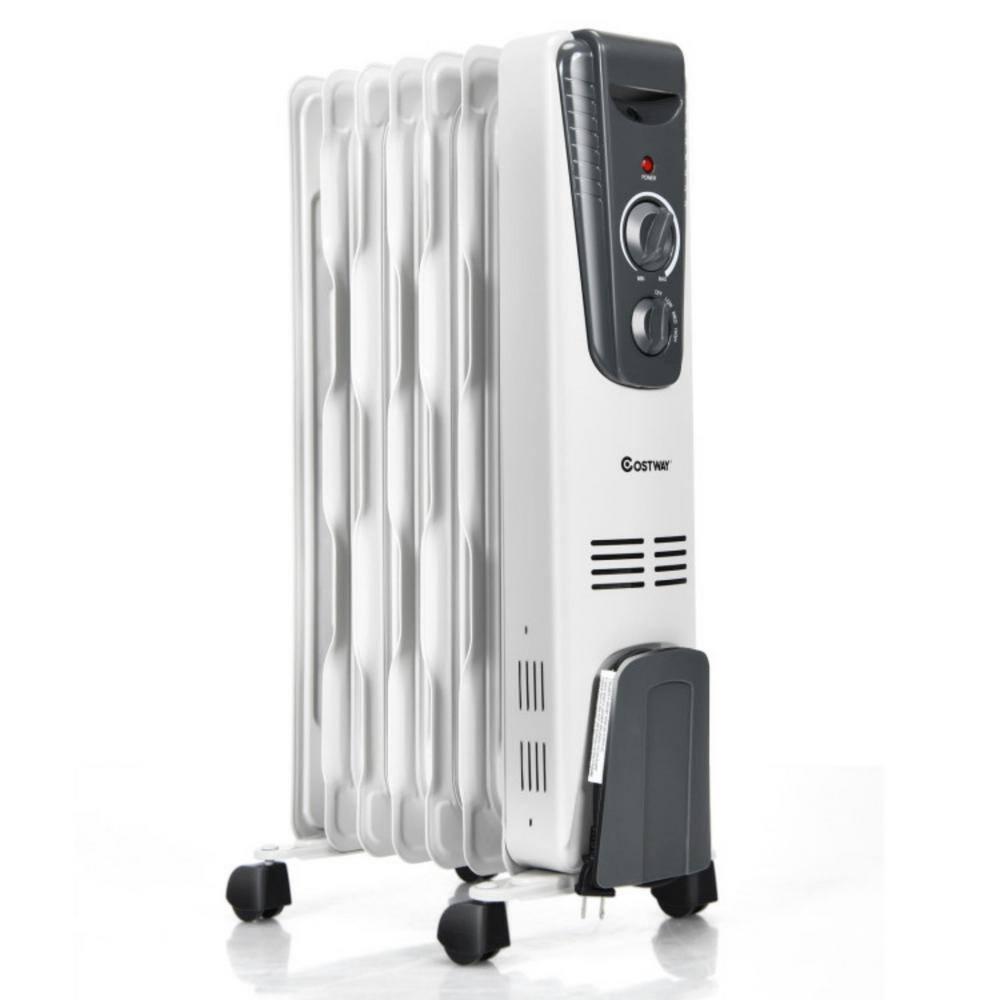 Topcobe 1500W Oil Filled Radiator with Thermostat and 4 Bottom Wheels, Easy-Mount Heater for Indoor Use, Energy Efficient, Safety, White