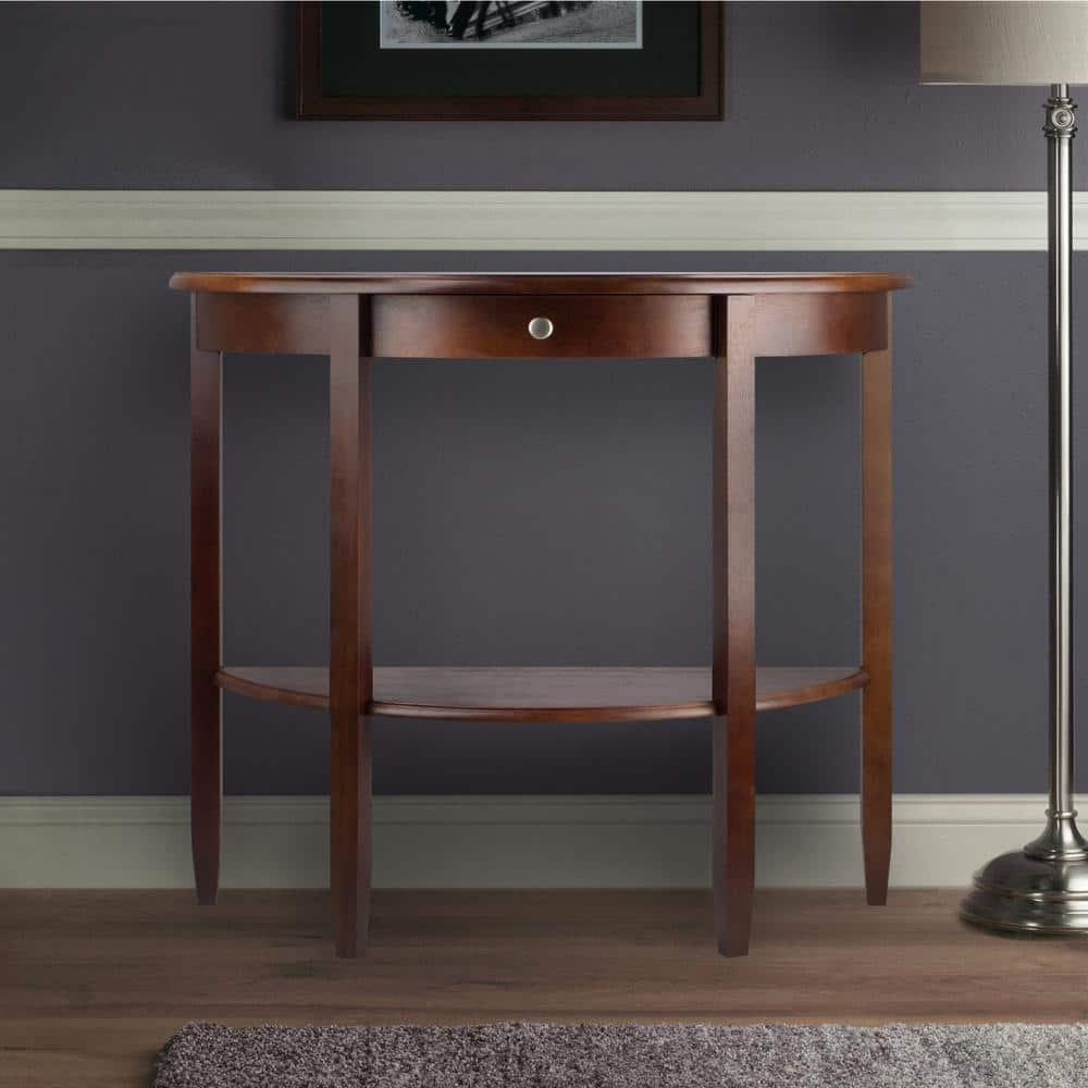 Winsome Concord Hall / Console Table, Half Moon with Drawer, Shelf - Antique Walnut: Entryway Furniture with Storage, Wood Composite