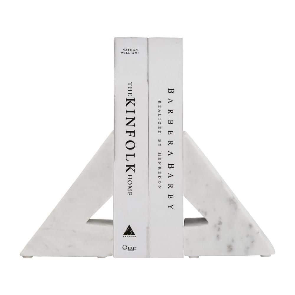 Sagebrook Home Marble, Set of 2 6"h Right Triangle Bookends, White