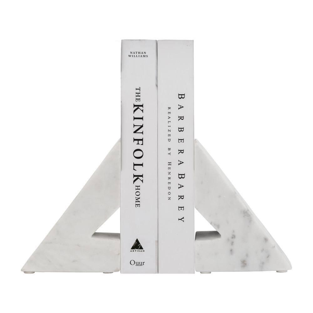 Sagebrook Home Marble, Set of 2 6"h Right Triangle Bookends, White