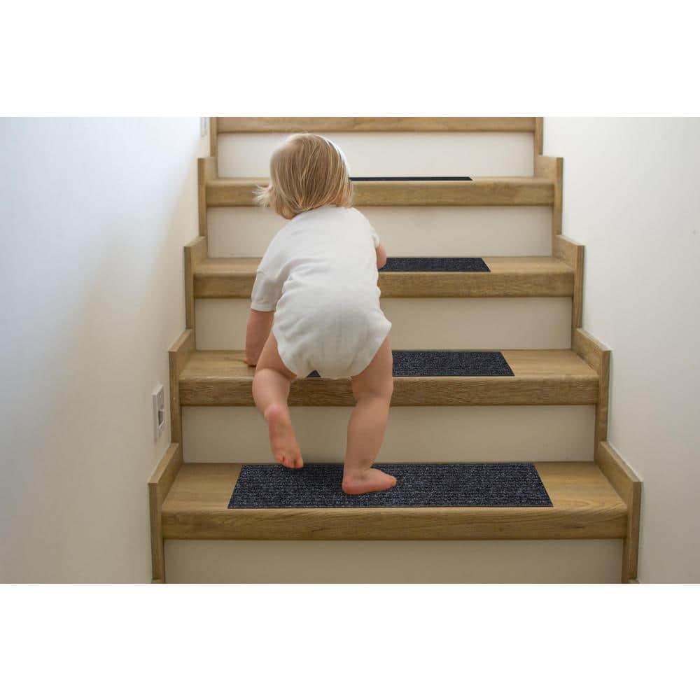 Ottomanson Non-Slip Rubberback Solid 8" x 30" Indoor/Outdoor Stair Treads for Stairs, Garage, Patio, 7 Pack, Black