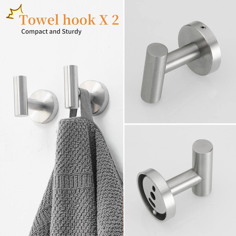5-Piece Bathroom Hardware Set Matte Black Accessories Include 24-Inch Towel Bar, Towel Ring, Toilet Paper Holder and Robe Hooks Stainless Steel Wall Mounted Towel Hanger