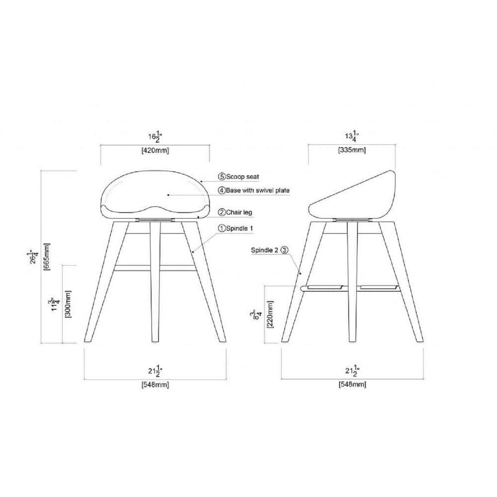 24" Bali Swivel Counter Height Barstool Hardwood/Natural - Boraam: Flared Legs, Backless Design