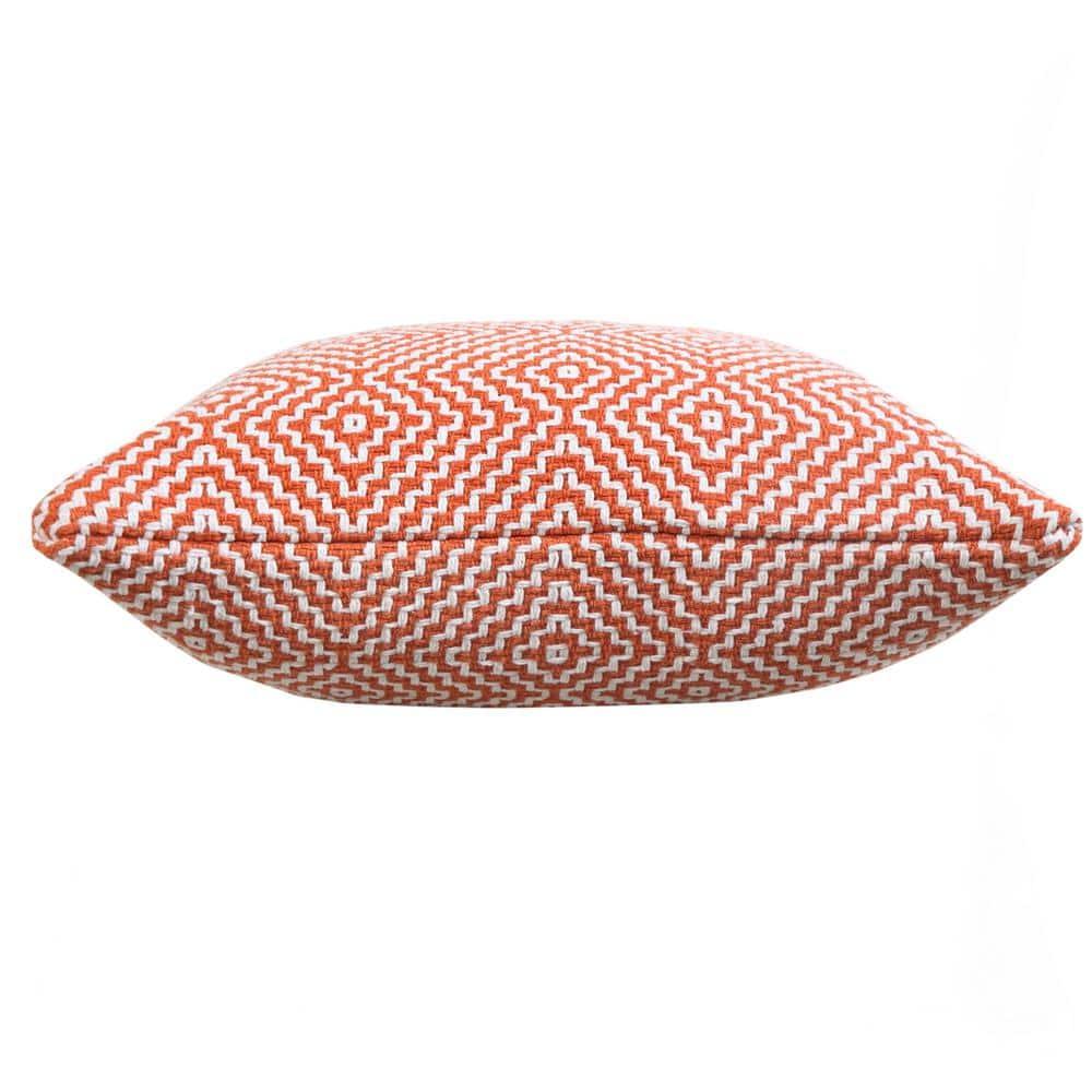 ZeaZu 20" X 20" Orange And White 100% Cotton Geometric Zippered Pillow