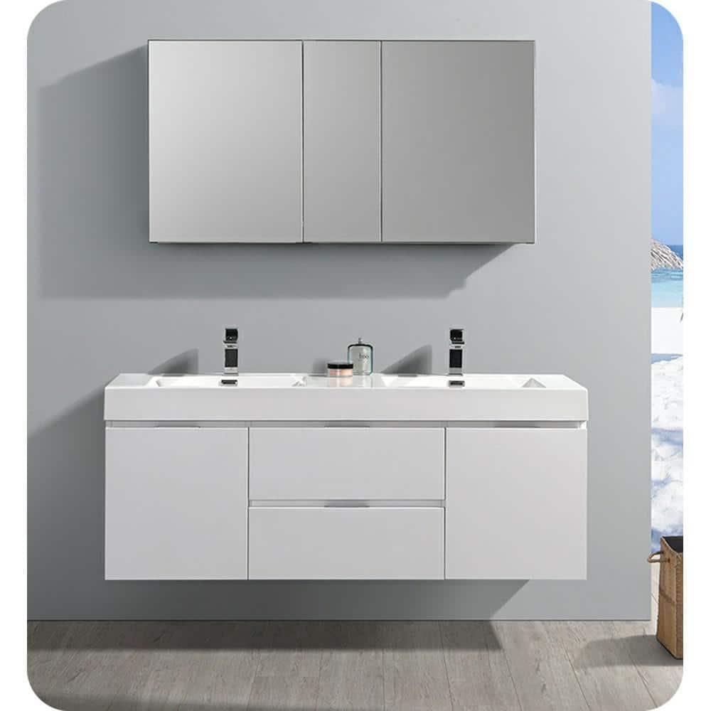 Valencia 60" Wall Mount Double Modern Bathroom Cabinet - Cabinet Only (Top and Sinks Not Included)