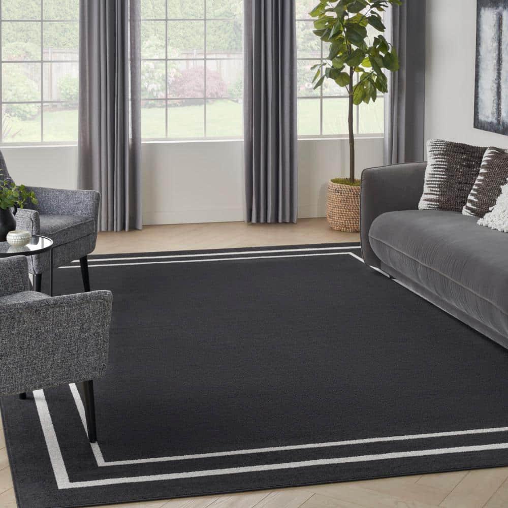 Nourison Essentials 9' x 12' Black Ivory Contemporary Indoor/Outdoor Rug