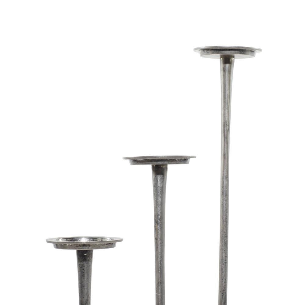 Set of 3 Metallic Aluminum Candle Holders Silver - Olivia & May: Oversized Pillar, Modern Style, Indoor Use