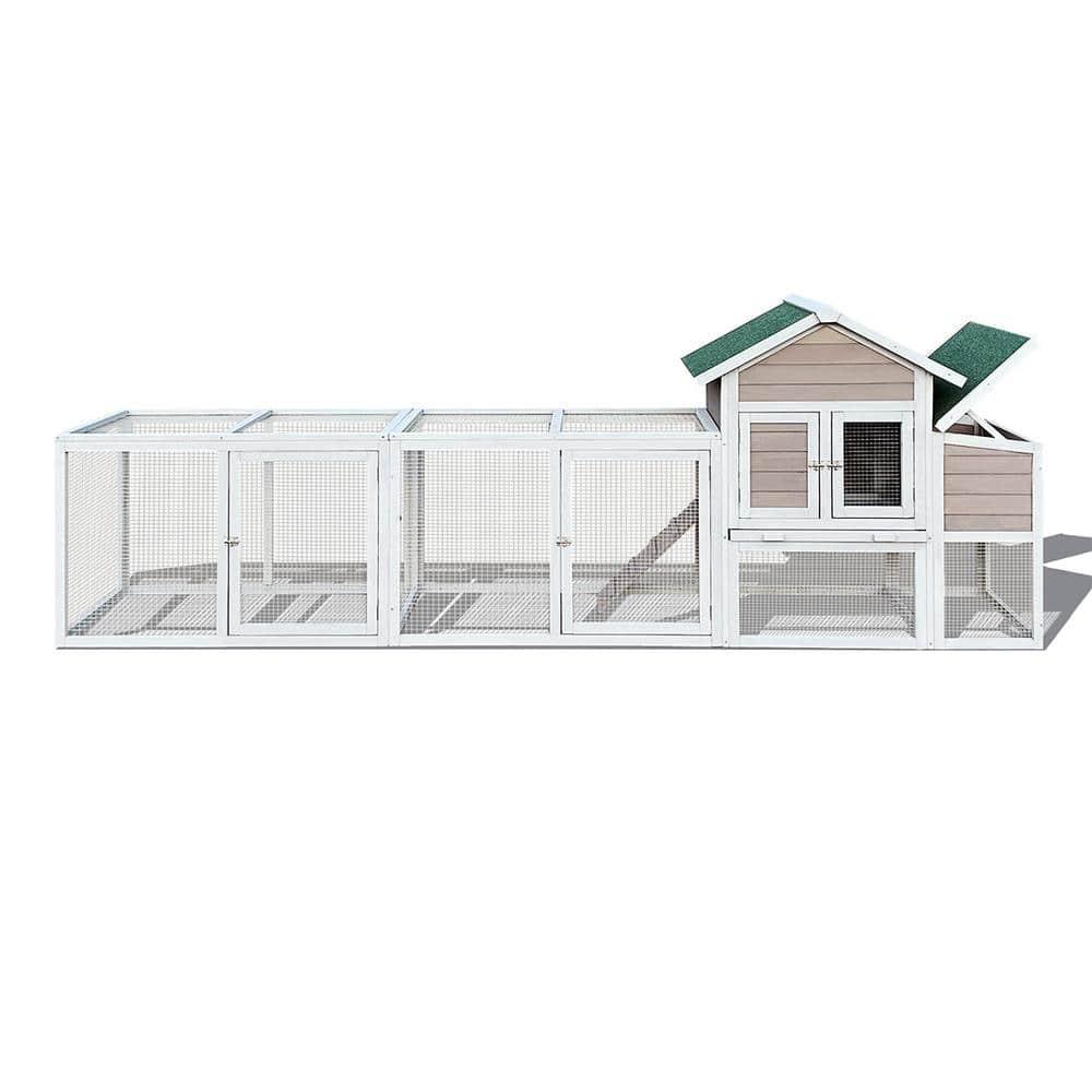 122 in. Large Gray Wood Chicken Coop Hen House Pet Rabbit Hutch Wooden Pet Cage Backyard with Nesting Box