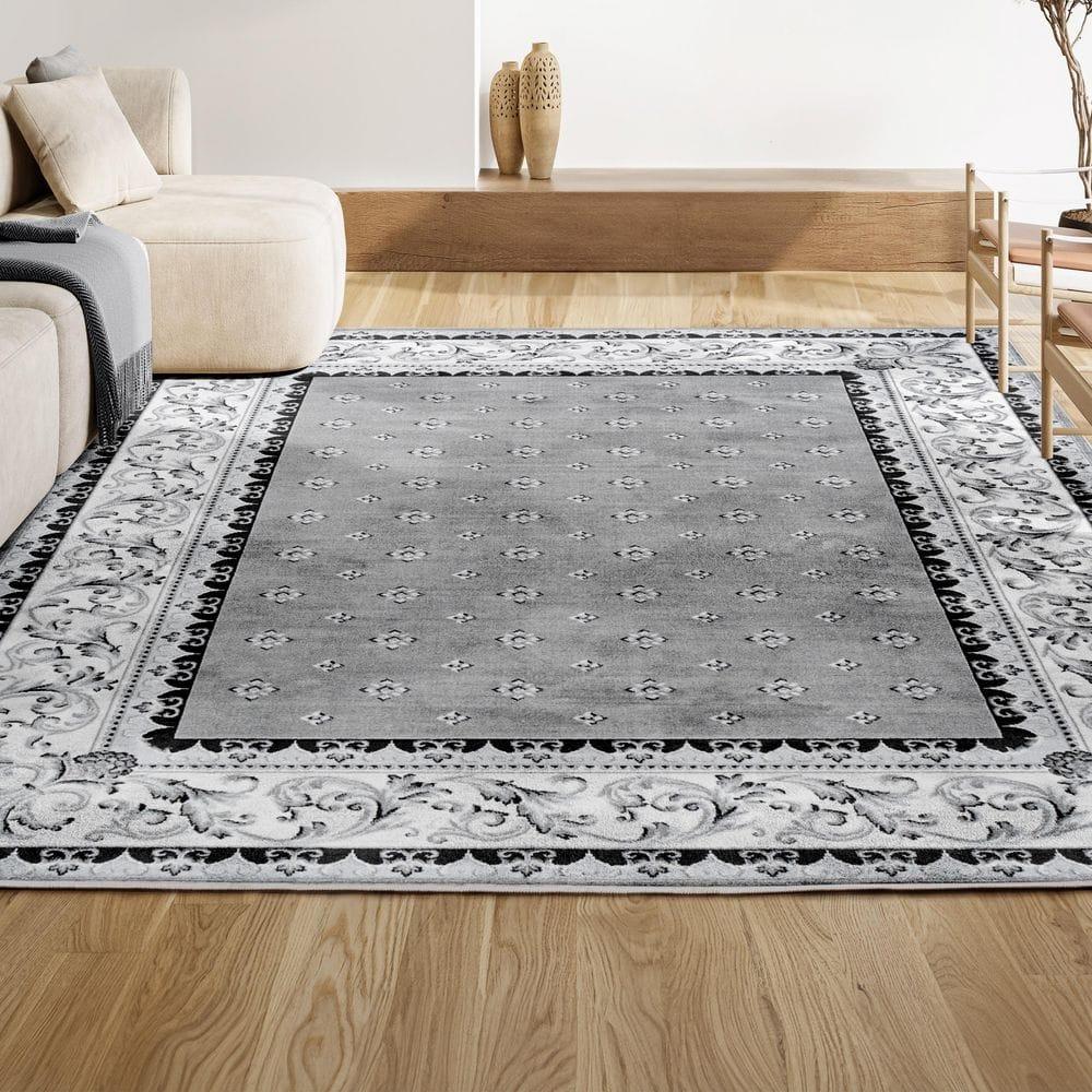 3'x 5' Acanthus French Border Area Rug, Gray/Cream - JONATHAN Y