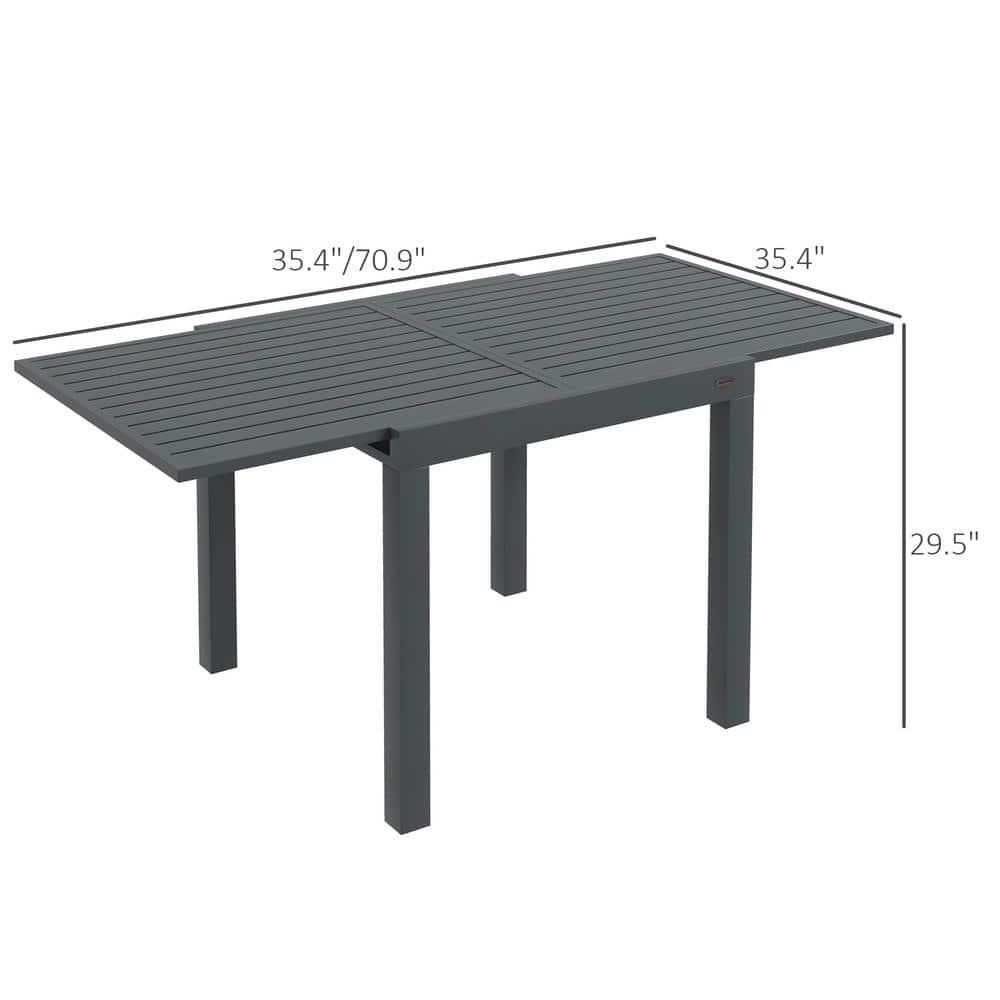 Outsunny Expandable Patio Dining Table for 4-6, Aluminum Extendable Outdoor Dining Table for Garden, Backyard, Poolside, Deck, Gray