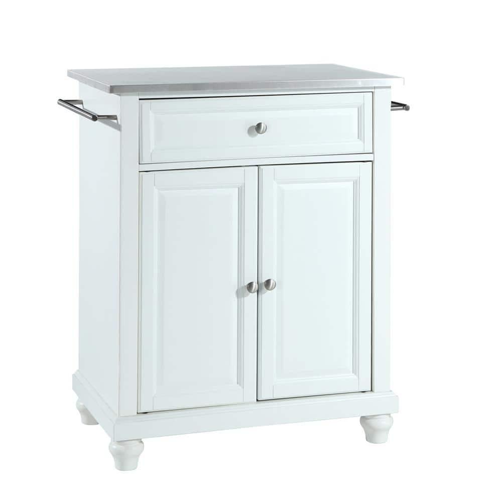 Cambridge Stainless Steel Top Portable Kitchen Island - White - Crosley: Hardwood Frame, Adjustable Shelves