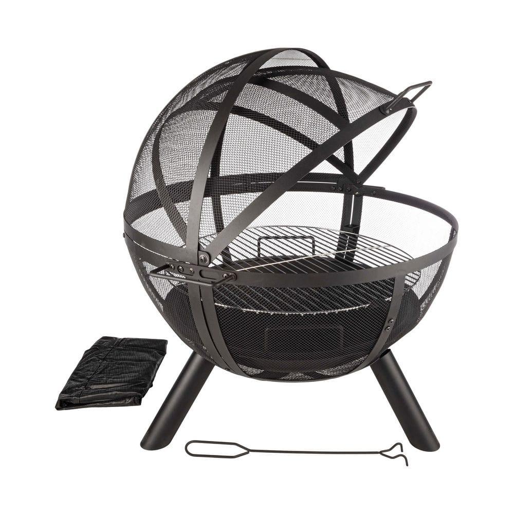 Sunnydaze Outdoor Portable Camping or Backyard Flaming Sphere Ball Fire Pit with Built-In Spark Screen - 30" - Black