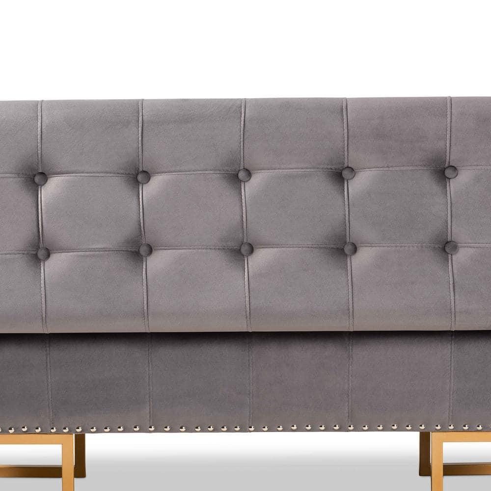 Ellery Velvet Fabric Upholstered Ottoman Gold/Gray - Baxton Studio