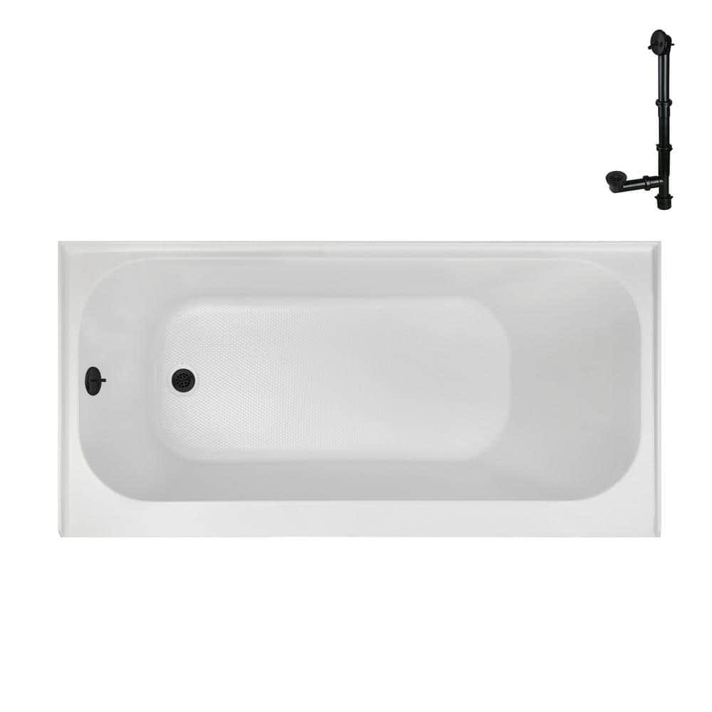 Streamline NAL-5280-BL 66 in. x 32 in. Acrylic Left-Hand Drain Alcove Bathtub in Glossy White With External Drain in Matte Black