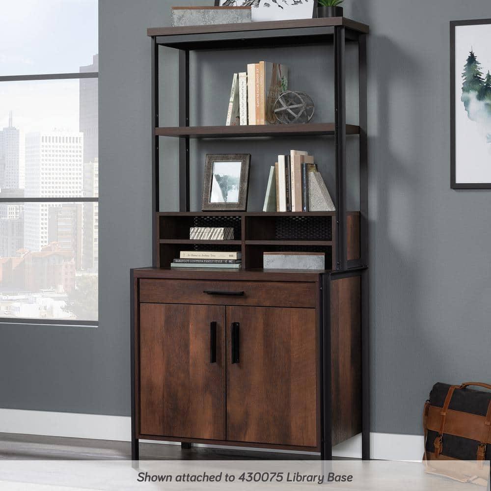 Briarbrook Library Hutch Barrel Oak - Sauder: Industrial Design, Metal Frame, Open Storage & Shelf