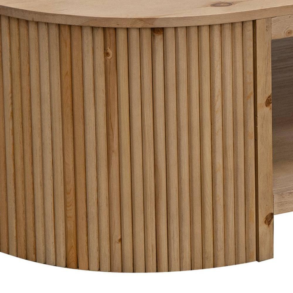 Benjara Izya 74 Inch Cocktail Coffee Table, Reeded Fluted Base, Brown Solid Wood