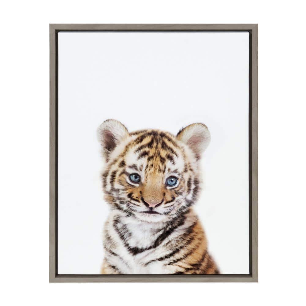 18" x 24" Sylvie Baby Tiger Framed Canvas by Amy Peterson Gray - Kate & Laurel All Things Decor: Modern Style, Plastic Frame