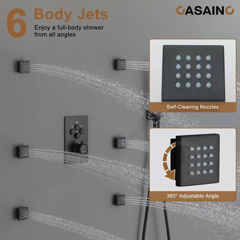 CASAINC CS6228-12MB Dual Shower Head Thermostatic Rainfall Shower System with Rough in-Valve and Shower Body Spray