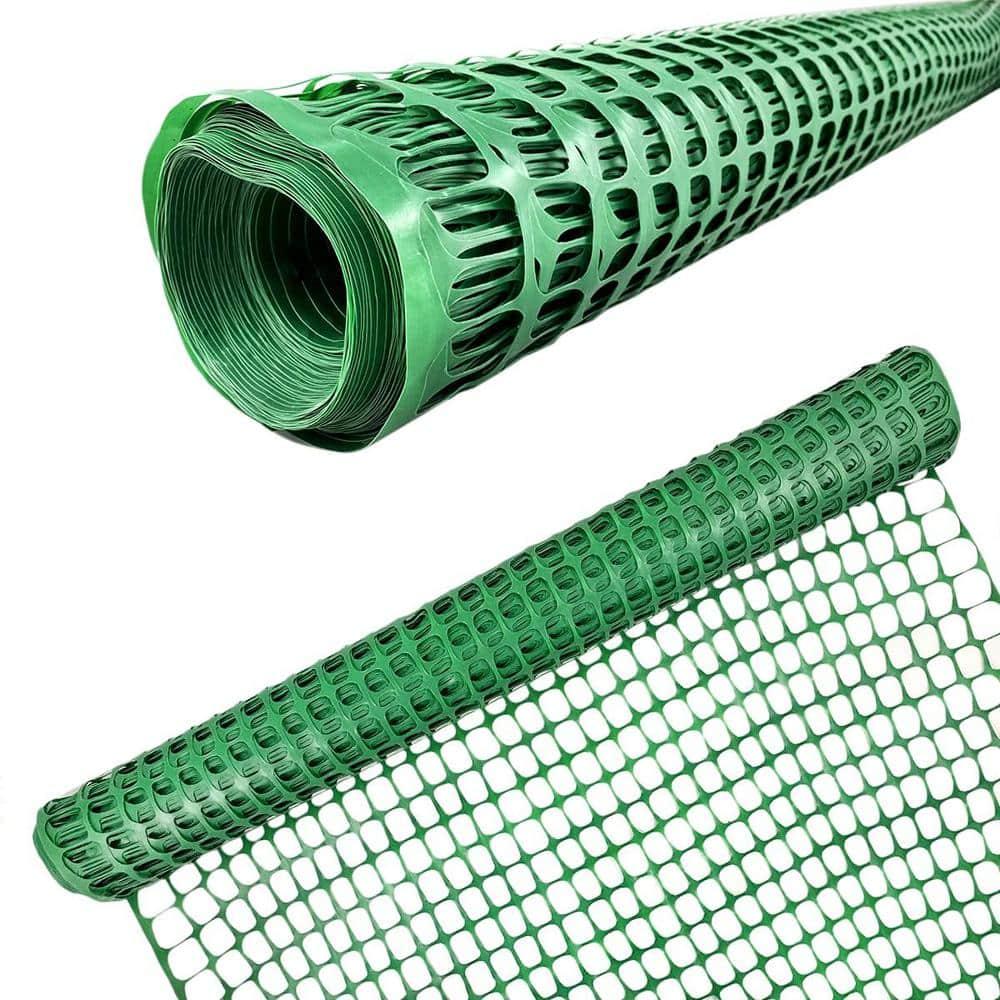 Ashman Plastic Mesh Fence, 4'x50' Feet, 1 Roll, Green, Construction Barrier Netting, Garden Fencing, Fences Wrap, Above Ground, for Snow, Poultry, Chicken, Deer, Patio, Garden Netting, Green 50FT.