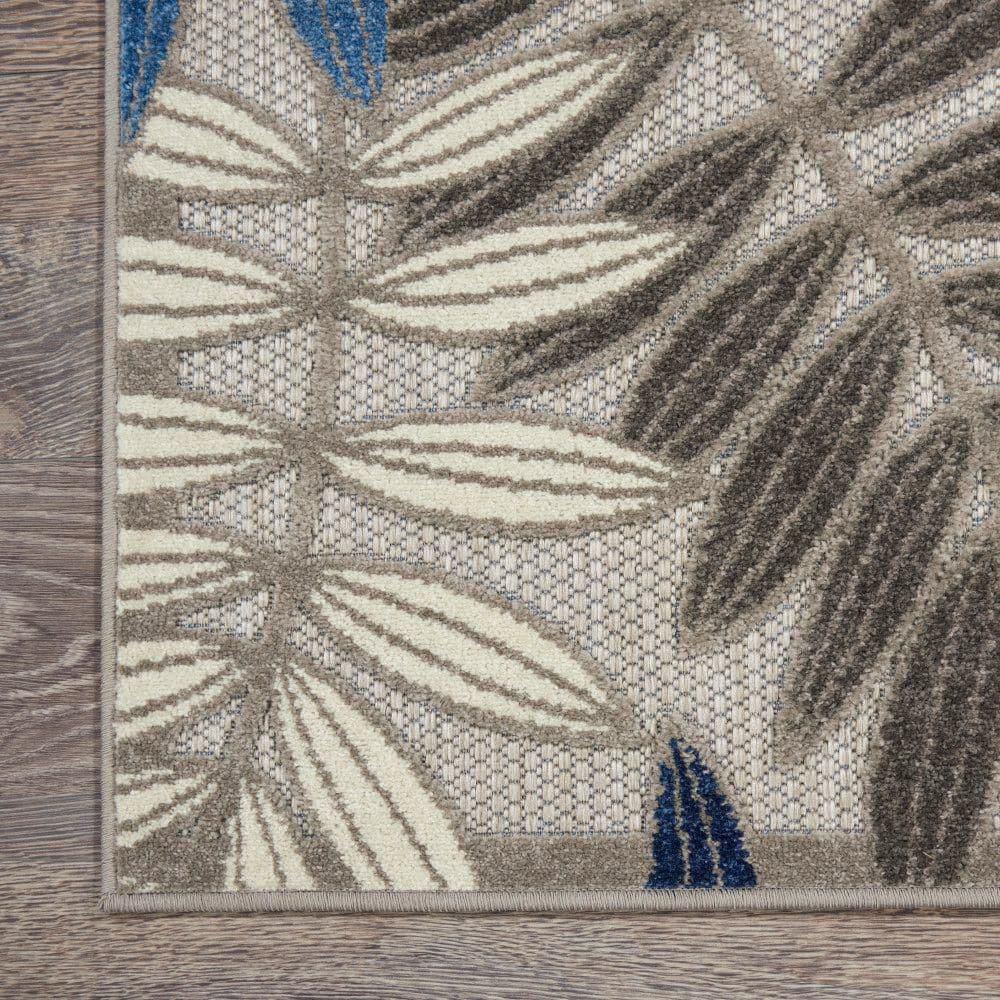 Nourison Aloha Floral Leaf Flatweave High-Low Indoor Outdoor Area Rug Grey/Blue 3'6" x 5'6"