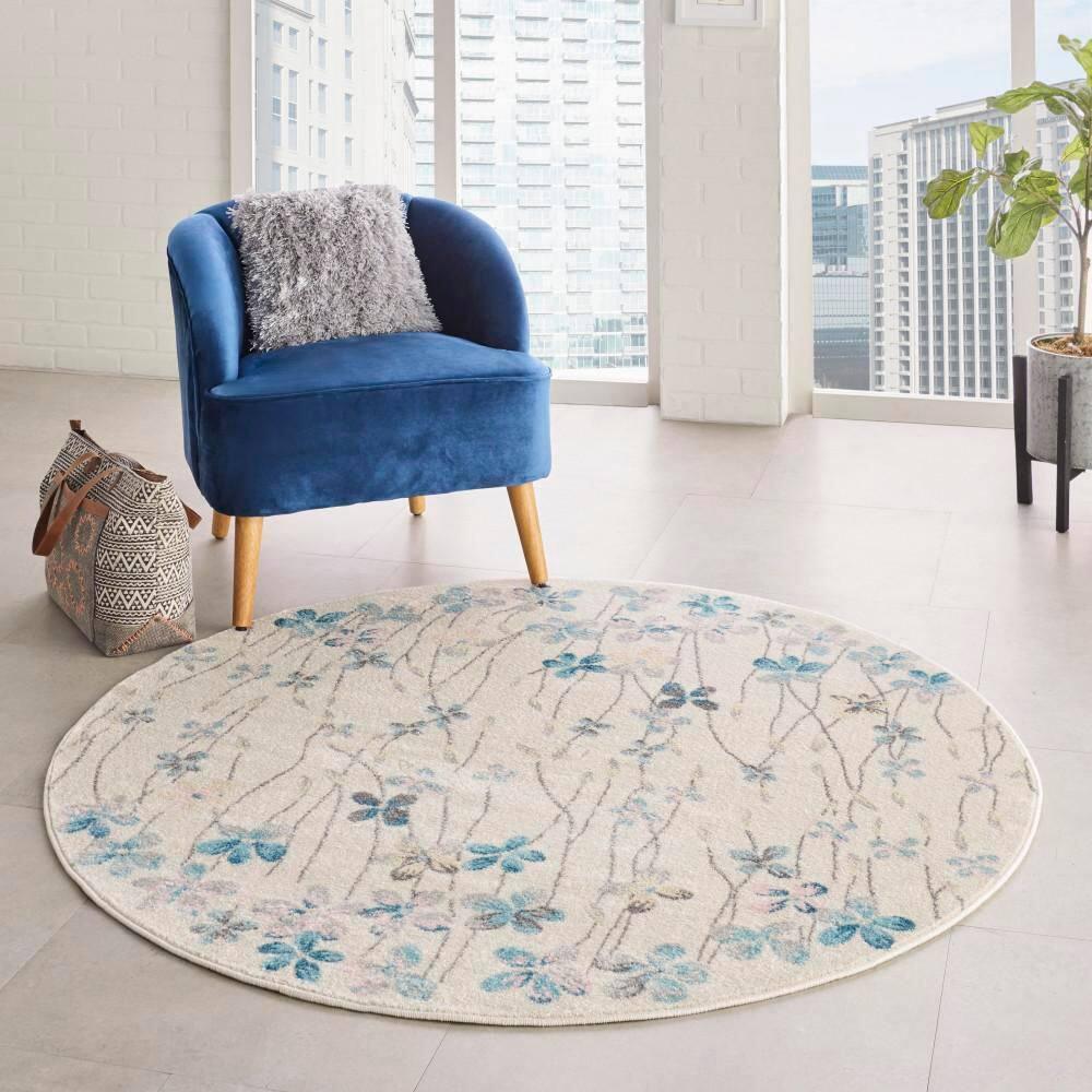 Nourison Tranquil Floral Ivory 5'3" x ROUND Area Rug, (5 Round)