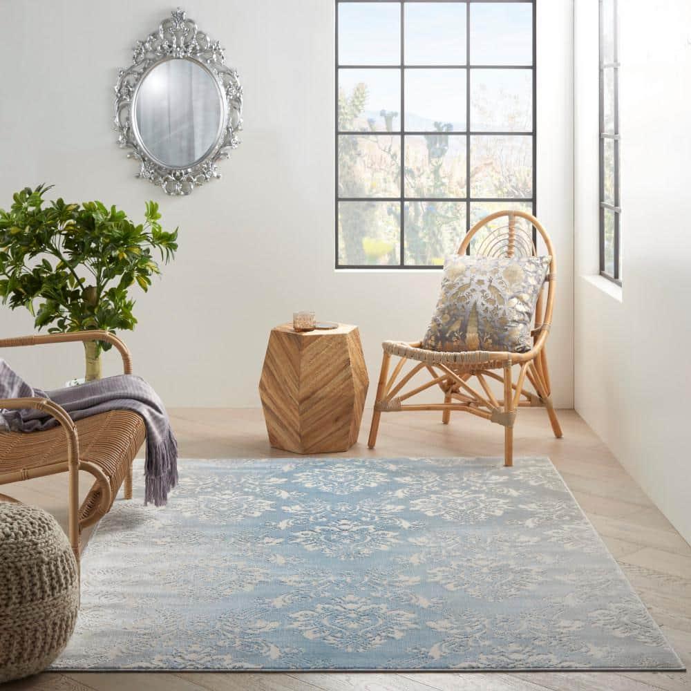 Nourison Elation ETN03 Indoor only Area Rug - Ivory Blue 5'3" x 7'3"