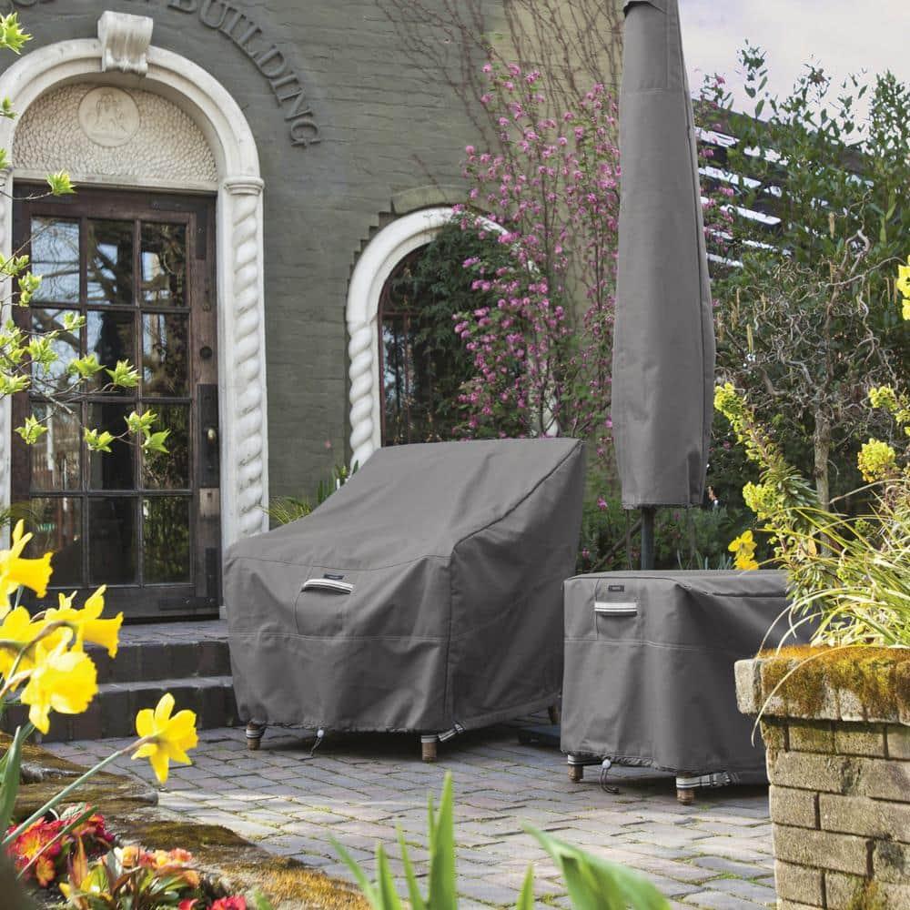 Classic Accessories Ravenna® Round Patio Table & Chair Set Cover with Umbrella Hole - Premium Outdoor Furniture Cover with Water Resistant Fabric, Small (55-800-025101-EC)