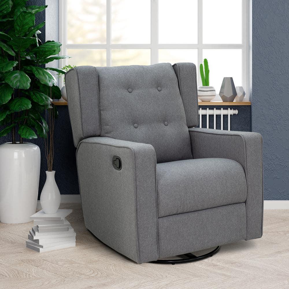 HOMCOM Wingback Recliner Chair Manual Rocking Sofa 360° Swivel Glider with Button Tufted, Padded Seat, Home Theater Seating for Living Room, Gray