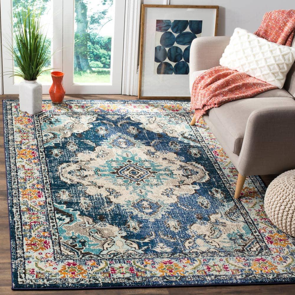 Monaco MNC243 Power Loomed Indoor Area Rug - Navy/Light Blue - 5'1"x7'7" - Safavieh