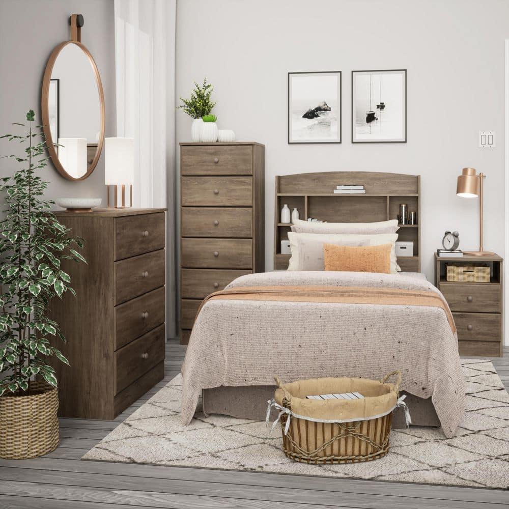 Prepac Astrid 2-Drawer Nightstand with Open Shelf, Drifted Gray