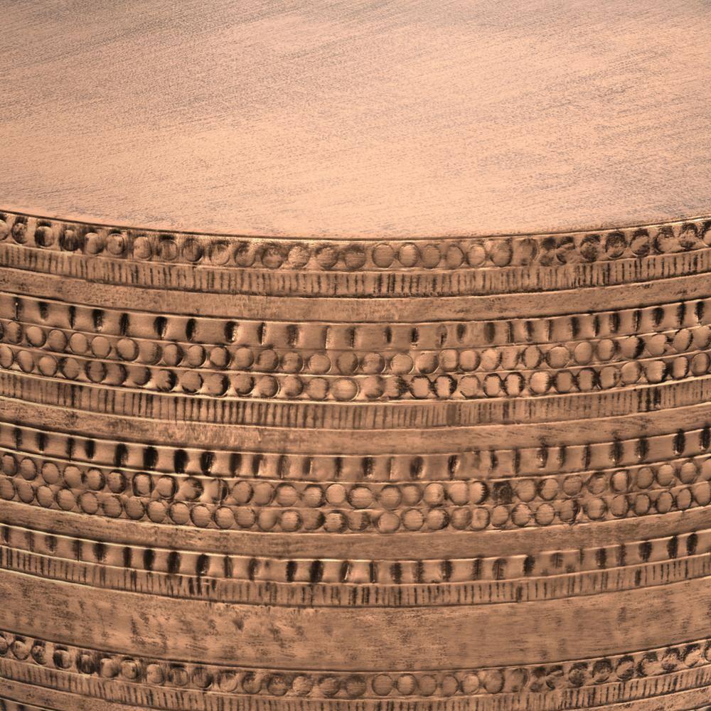 Simpli Home Johnsen 30"W Metal Boho Modern Round Coffee Table with Textured Detail, Assembled