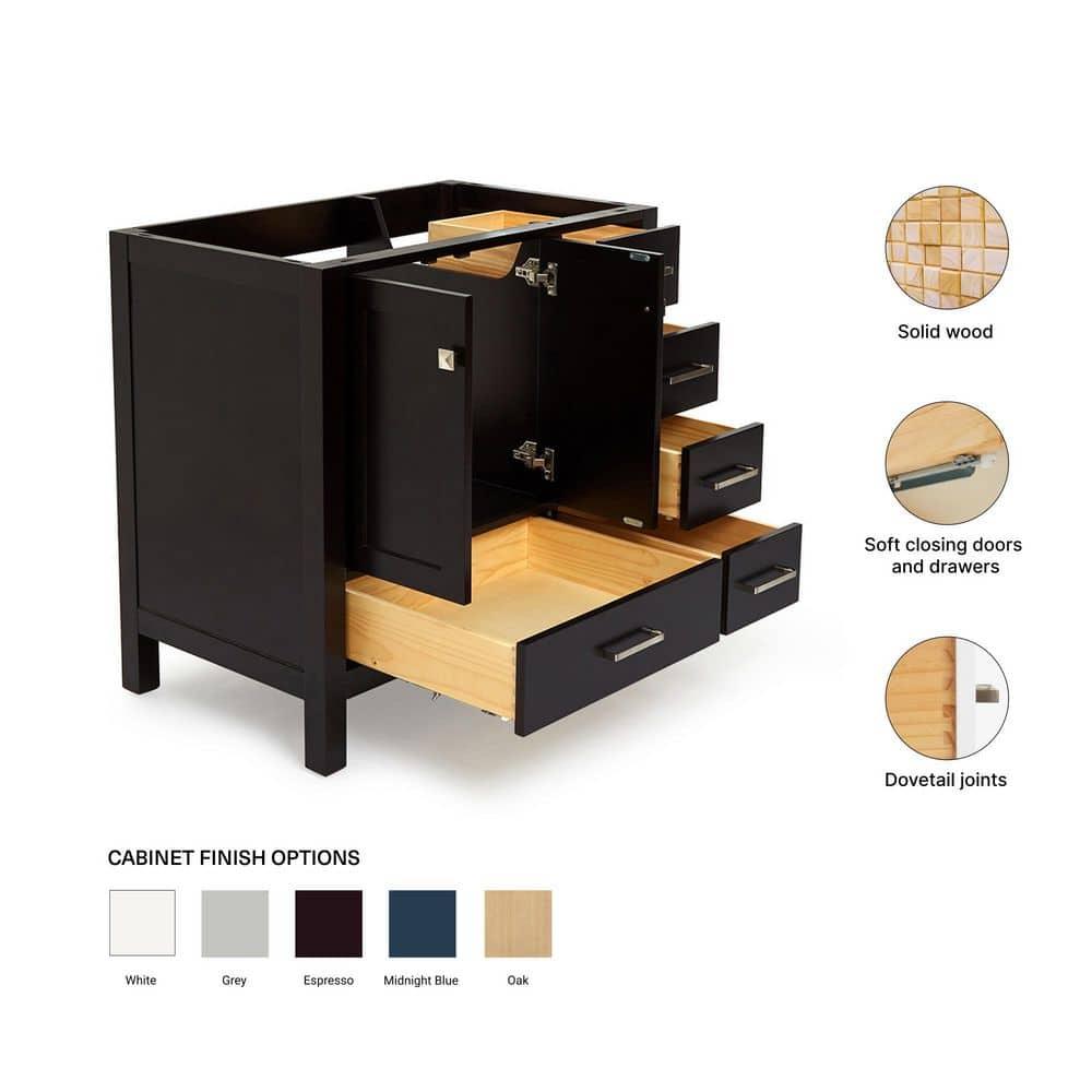 Ariel A037s-L-Bc Cambridge 36" Single Free Standing Wood Vanity Cabinet Only - Brown