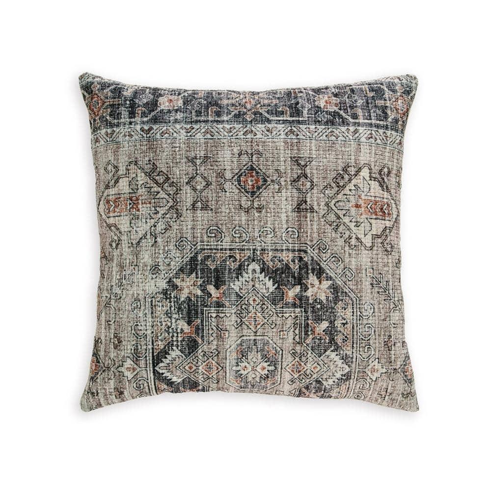 Benjara Throw Pillow Set of 4, 20 Inch, Polyester, Medallion Print, Brown, Gray