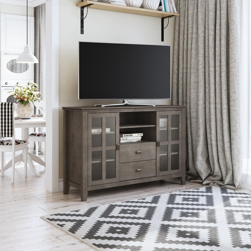 Simpli Home Artisan 53"W Solid Wood Contemporary Tall TV Stand for TVs up to 60" with Adjustable Shelves