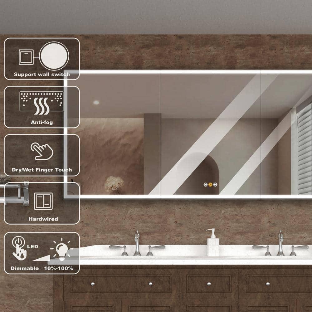 60 in. W x 36 in. H Rectangular Aluminum Big Storage Surface Mount Medicine Cabinet with Mirror in Grey and USB Outlet