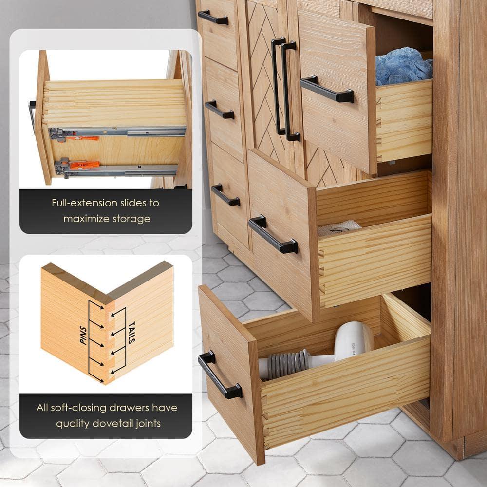 Anais 60" Wood Vanity in Light Brown with White Composite Stone Top no Mirror