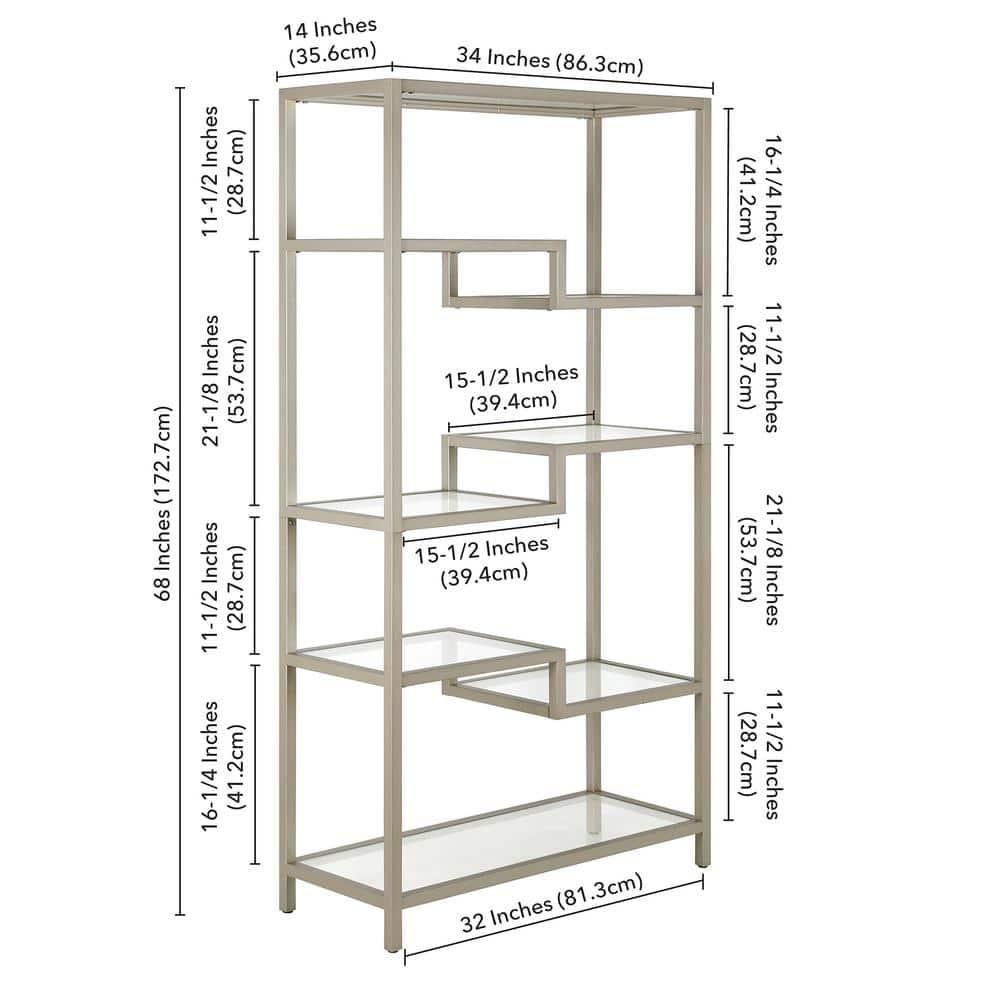 Evelyn&Zoe Johann 68" Tall Rectangular Bookcase, Satin Nickel