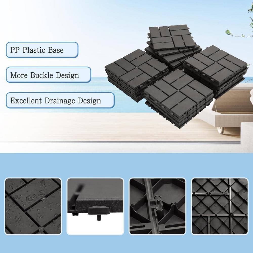 Goovilla Plastic Interlocking Deck Tiles, 27 Pack Outdoor Patio Flooring, 12"x12" Interlocking Decking Tile Outdoor All Weather Use, Waterproof Patio Pavers for Pool Balcony Backyard Porch, Dark Grey