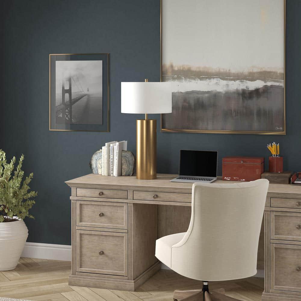 Evelyn&Zoe York 29.5" Mid-Century Modern Metal Table Lamp with White Drum Fabric Shade