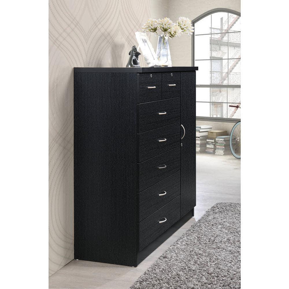 Hodedah 7 Drawer 1 Door Chest, Black