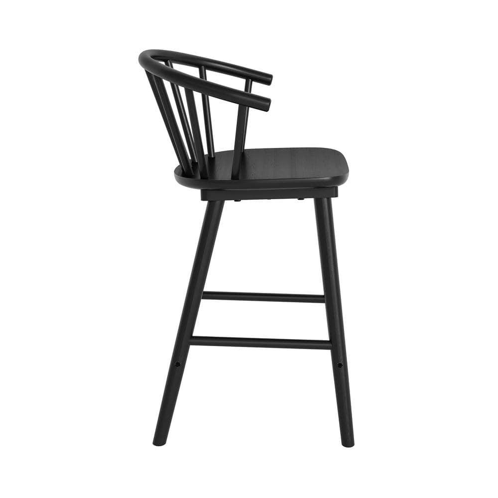 Winson Windsor 24 in. Black Solid Wood Bar Stool for Kitchen Island Counter Stool with Spindle Back Set of 6
