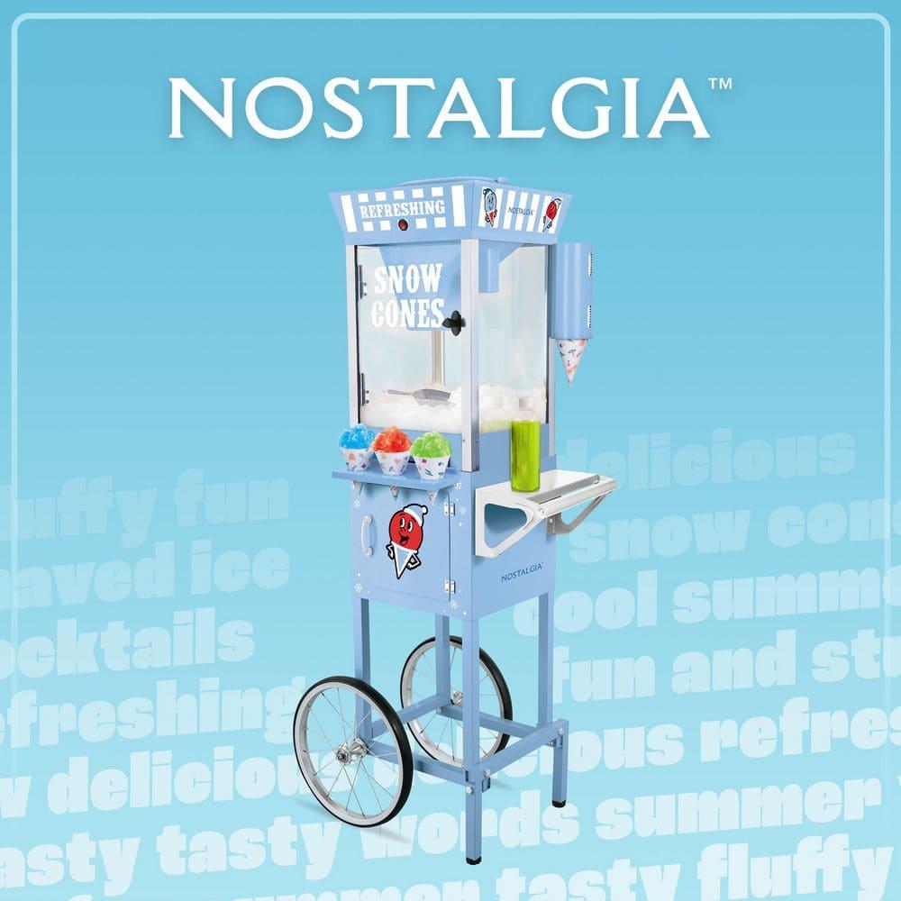 Nostalgia Nostalgia 54-Inch Tall Snow Cone Cart, Makes 72 Icy Treats, Includes Metal Scoop, 2 Syrup Bottles, 100 Paper Cups/Spoons, Storage Compartment, Wheels For Easy Mobility