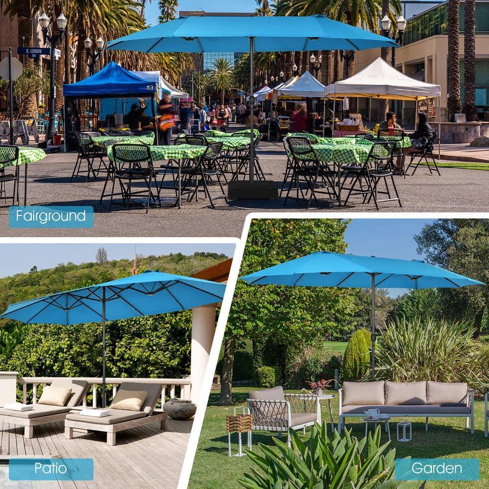 Costway 15FT Patio Double-Sided Umbrella Crank Outdoor Garden Market Sun Shade Blue
