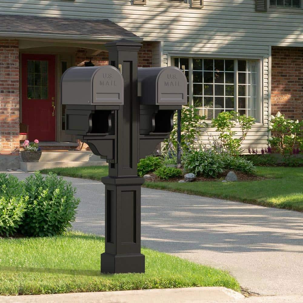 Mayne Rockport Double Arm Mail Post - Black - 18in L x 23in W x 56.5in H - Standard Post, 2x Paper Holder Arms (5811-B)