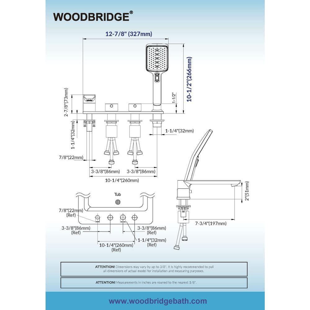 WoodBridge Widespread Deck Mount Roman Tub Faucet With Hand Shower, Two-Handle 4-Holes Bathtub Shower Faucet Set F0045BG