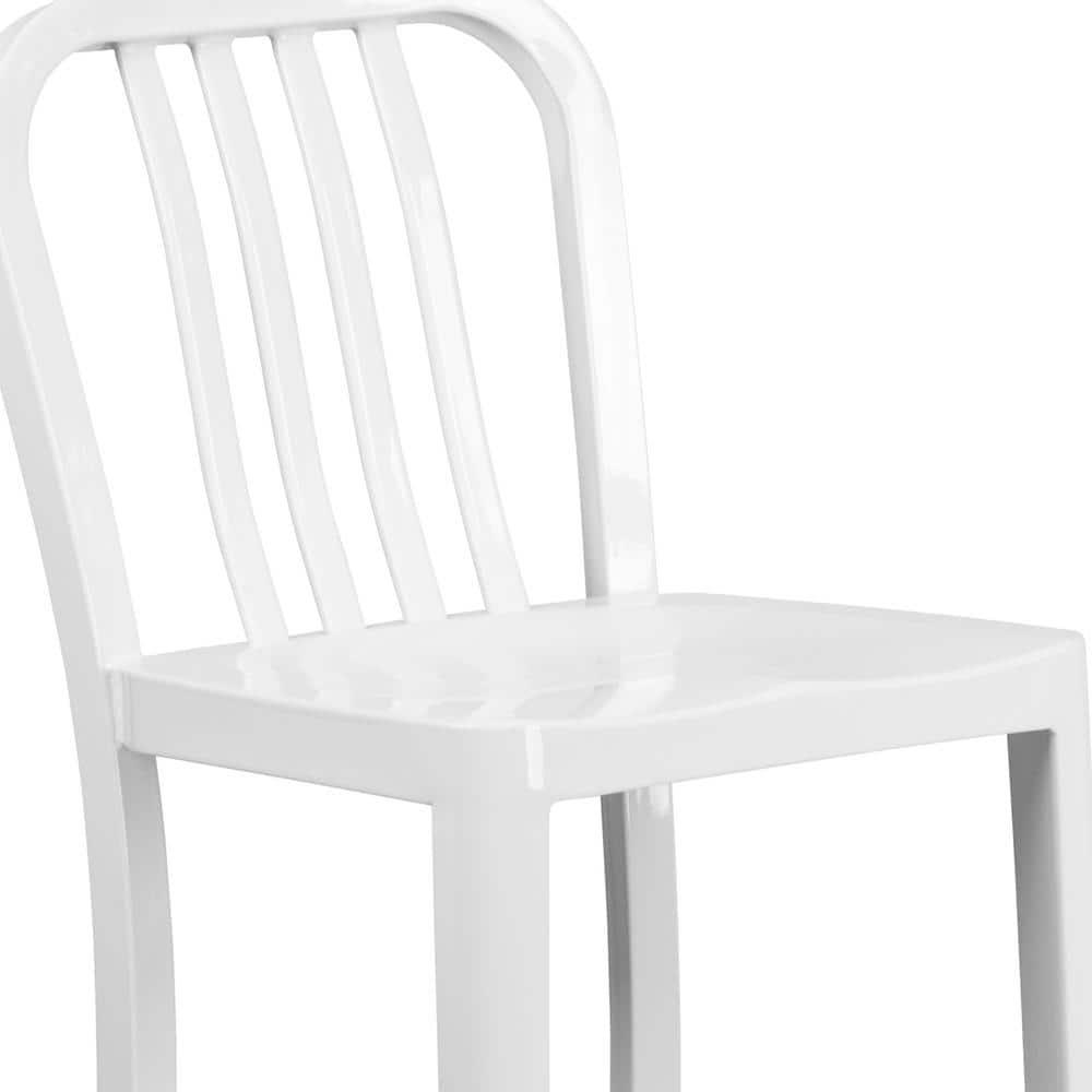 Flash Furniture Commercial Grade 30" High White Metal Indoor-Outdoor Barstool with Vertical Slat Back